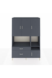 Hyperion Dolap 7 Raflı 2 Çekmeceli 4 Kapaklı 132x44x195 Antrasit-Antrasit/Antrasit