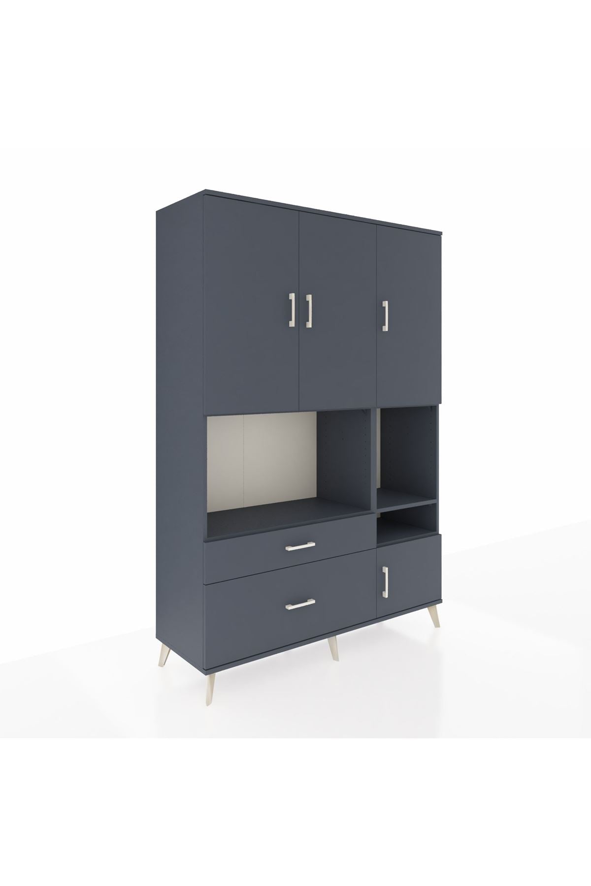 Hyperion Dolap 7 Raflı 2 Çekmeceli 4 Kapaklı 132x44x195 Antrasit-Antrasit/Antrasit