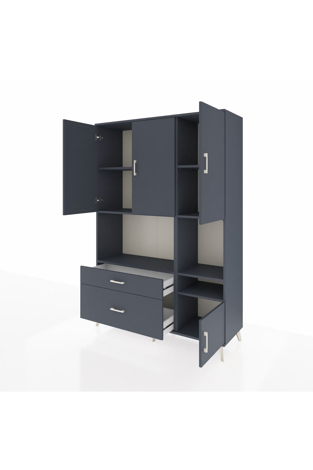 Hyperion Dolap 7 Raflı 2 Çekmeceli 4 Kapaklı 132x44x195 Antrasit-Antrasit/Antrasit