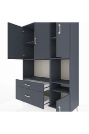 Hyperion Dolap 7 Raflı 2 Çekmeceli 4 Kapaklı 132x44x195 Antrasit-Antrasit/Antrasit