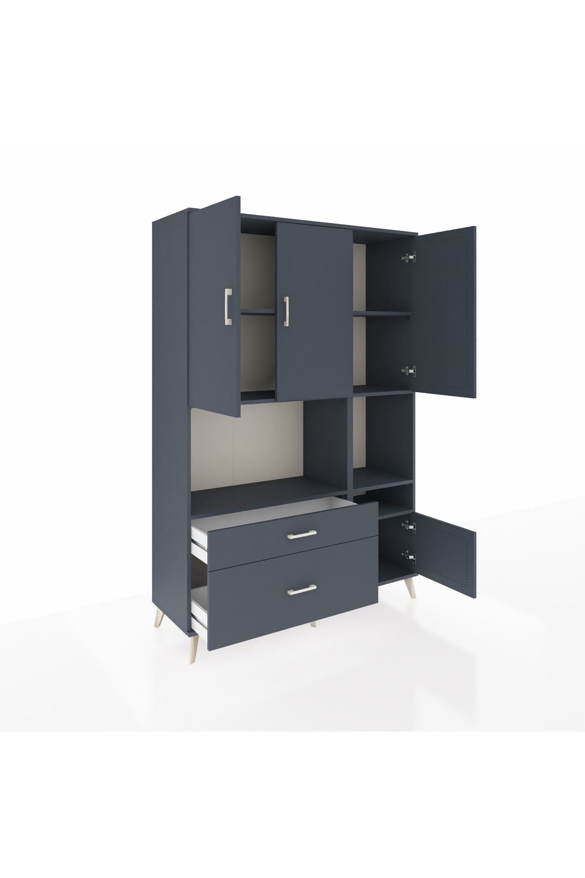 Hyperion Dolap 7 Raflı 2 Çekmeceli 4 Kapaklı 132x44x195 Antrasit-Antrasit/Antrasit