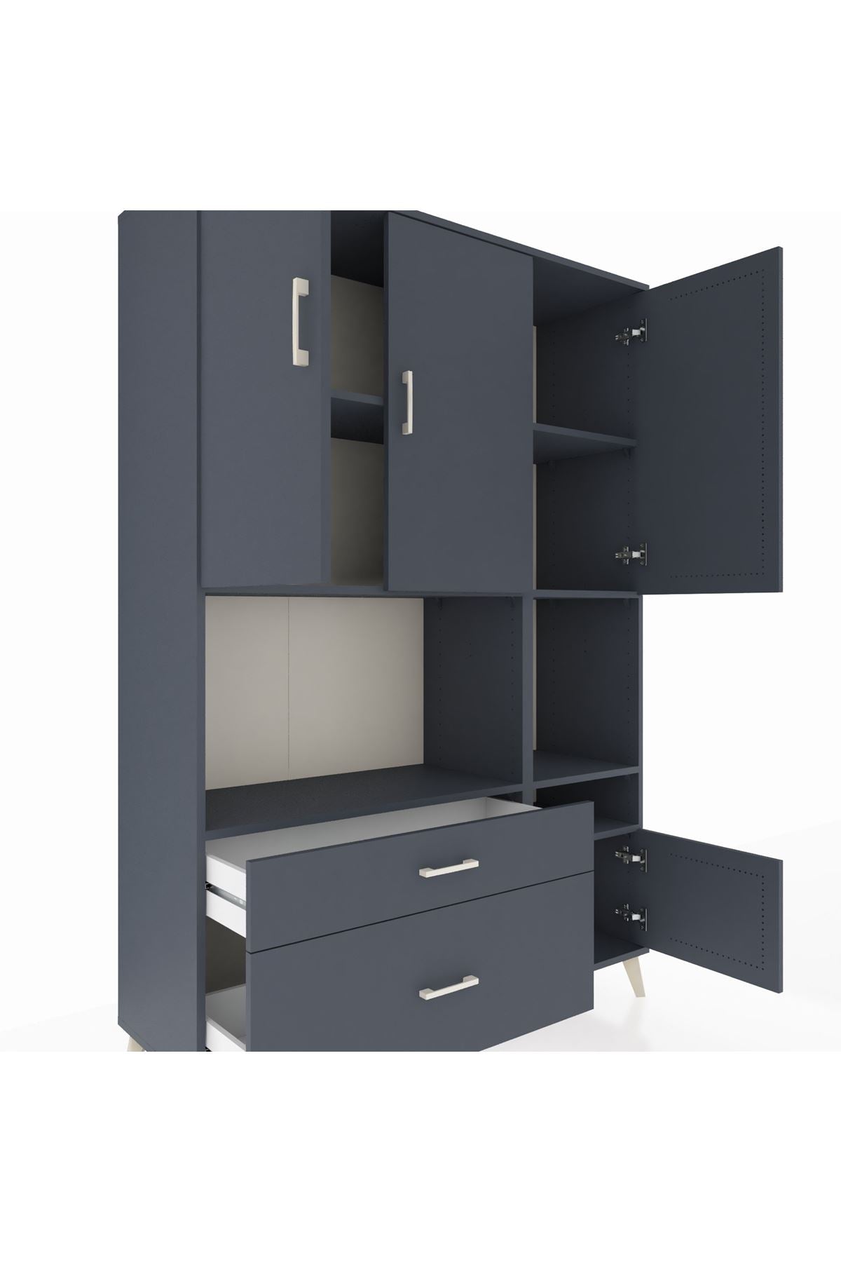 Hyperion Dolap 7 Raflı 2 Çekmeceli 4 Kapaklı 132x44x195 Antrasit-Antrasit/Antrasit