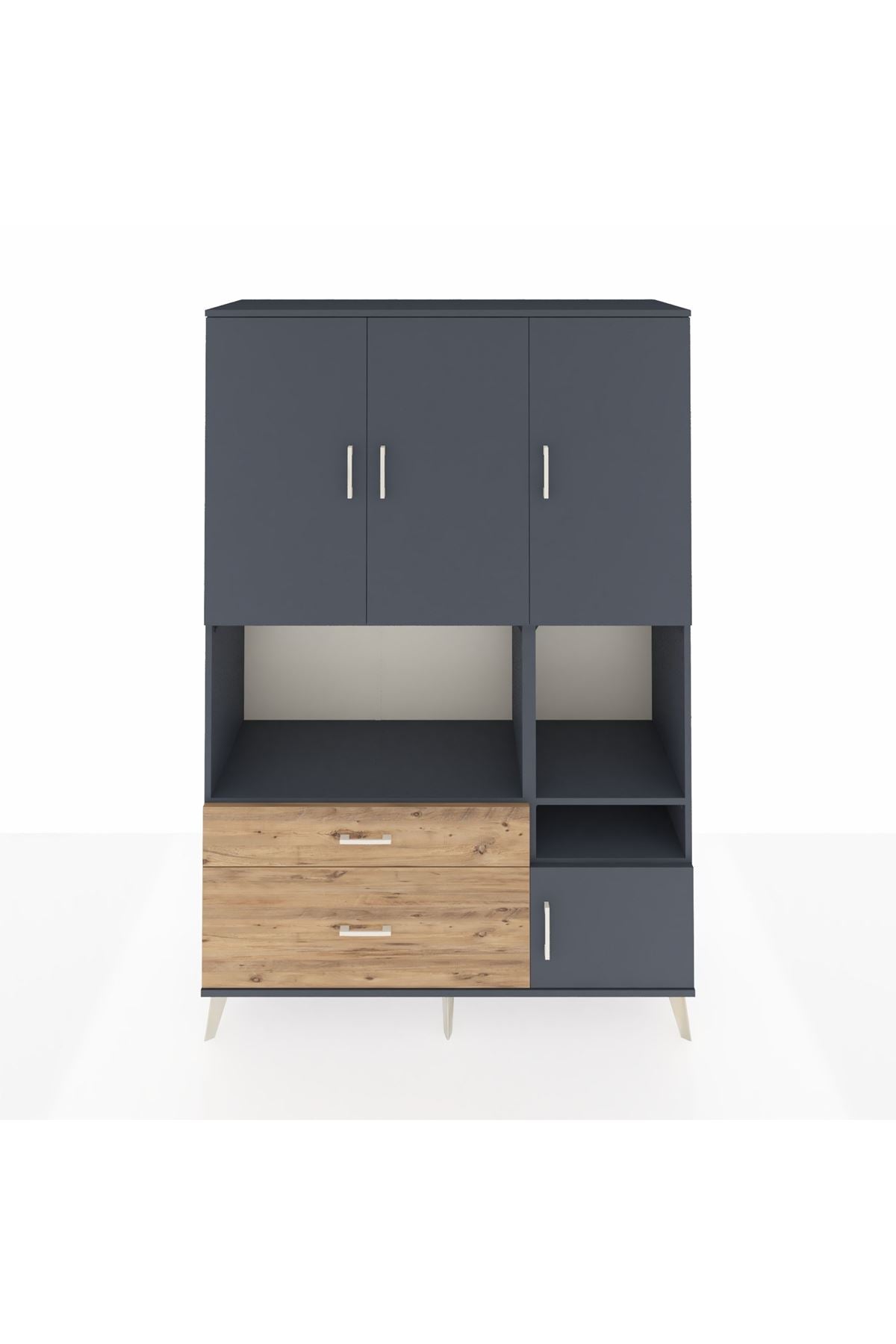 Hyperion Dolap 7 Raflı 2 Çekmeceli 4 Kapaklı 132x44x195 Antrasit-Antrasit/Çam