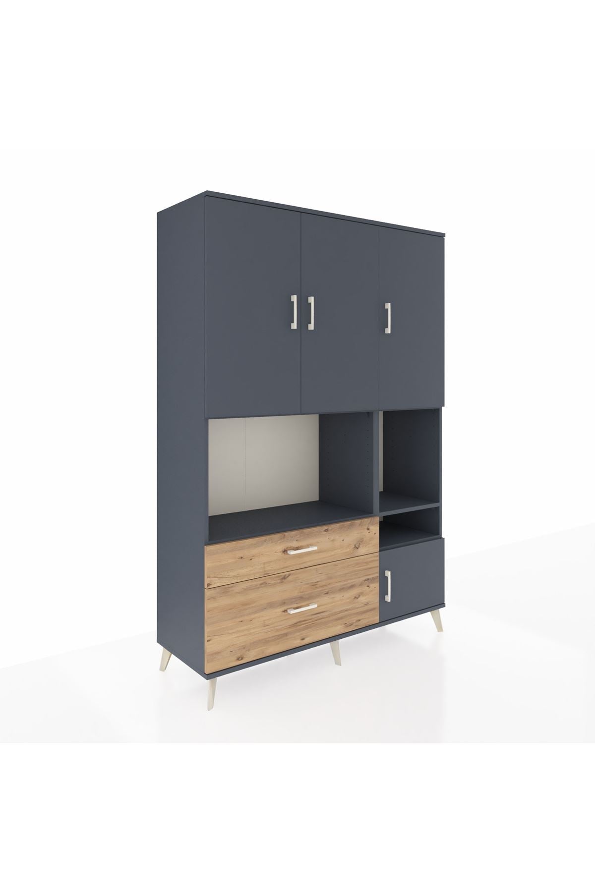 Hyperion Dolap 7 Raflı 2 Çekmeceli 4 Kapaklı 132x44x195 Antrasit-Antrasit/Çam