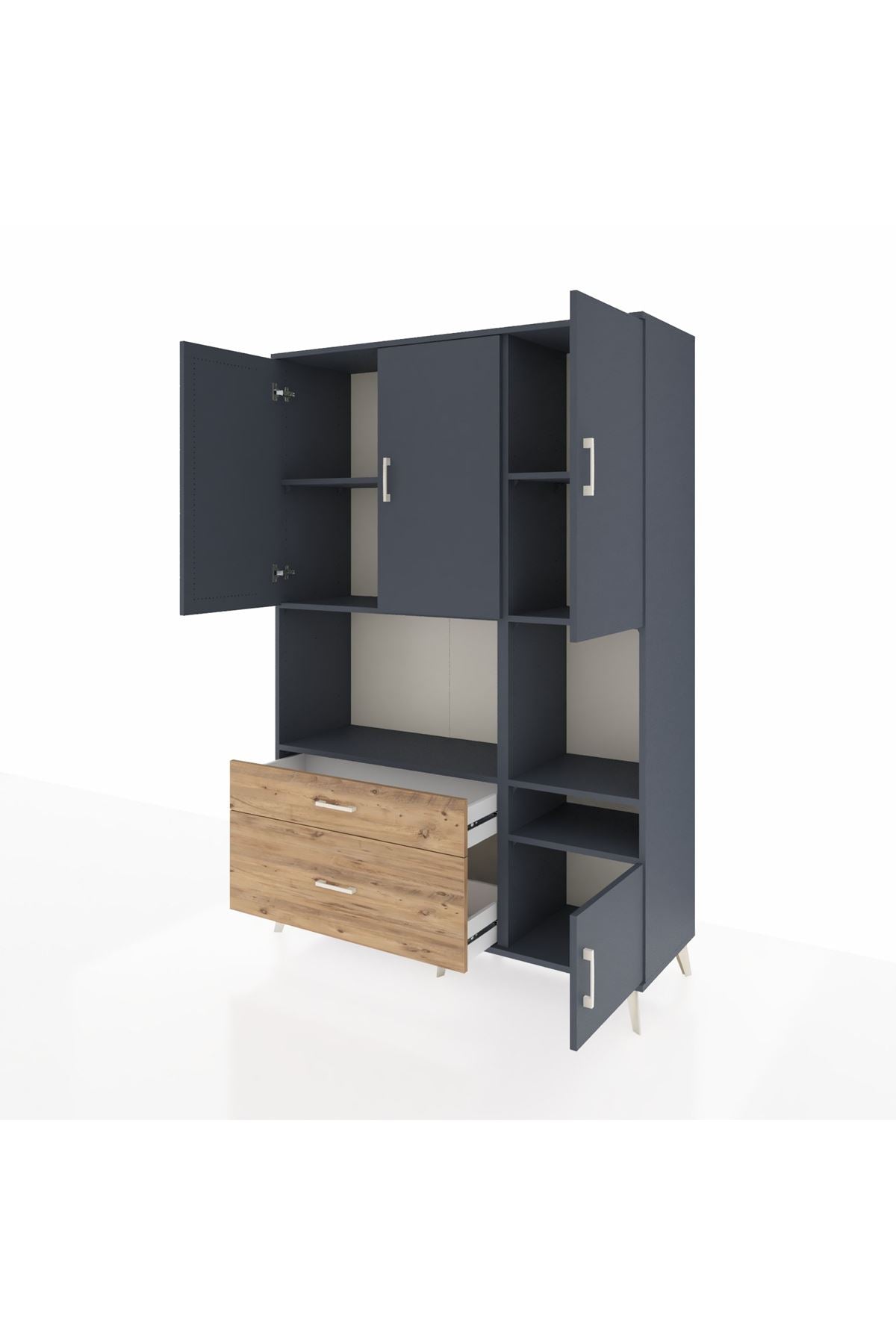 Hyperion Dolap 7 Raflı 2 Çekmeceli 4 Kapaklı 132x44x195 Antrasit-Antrasit/Çam