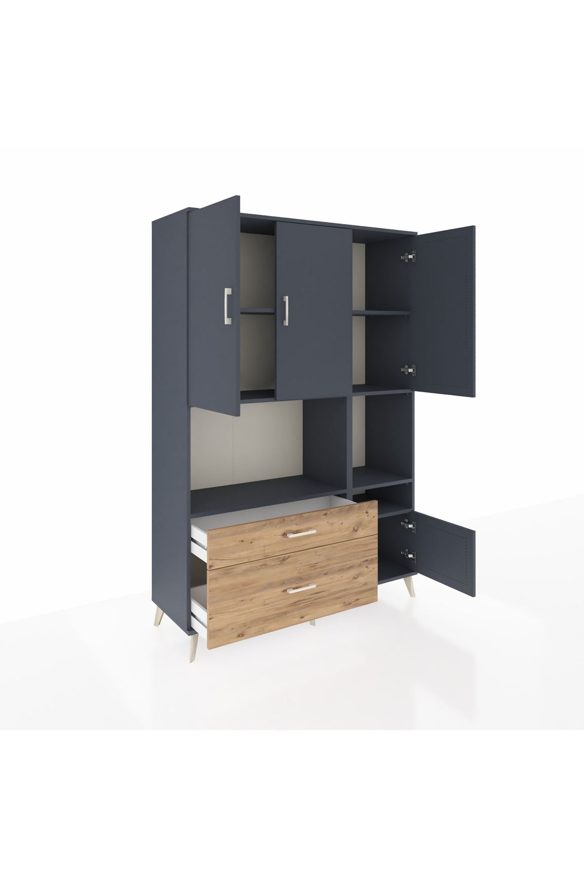 Hyperion Dolap 7 Raflı 2 Çekmeceli 4 Kapaklı 132x44x195 Antrasit-Antrasit/Çam