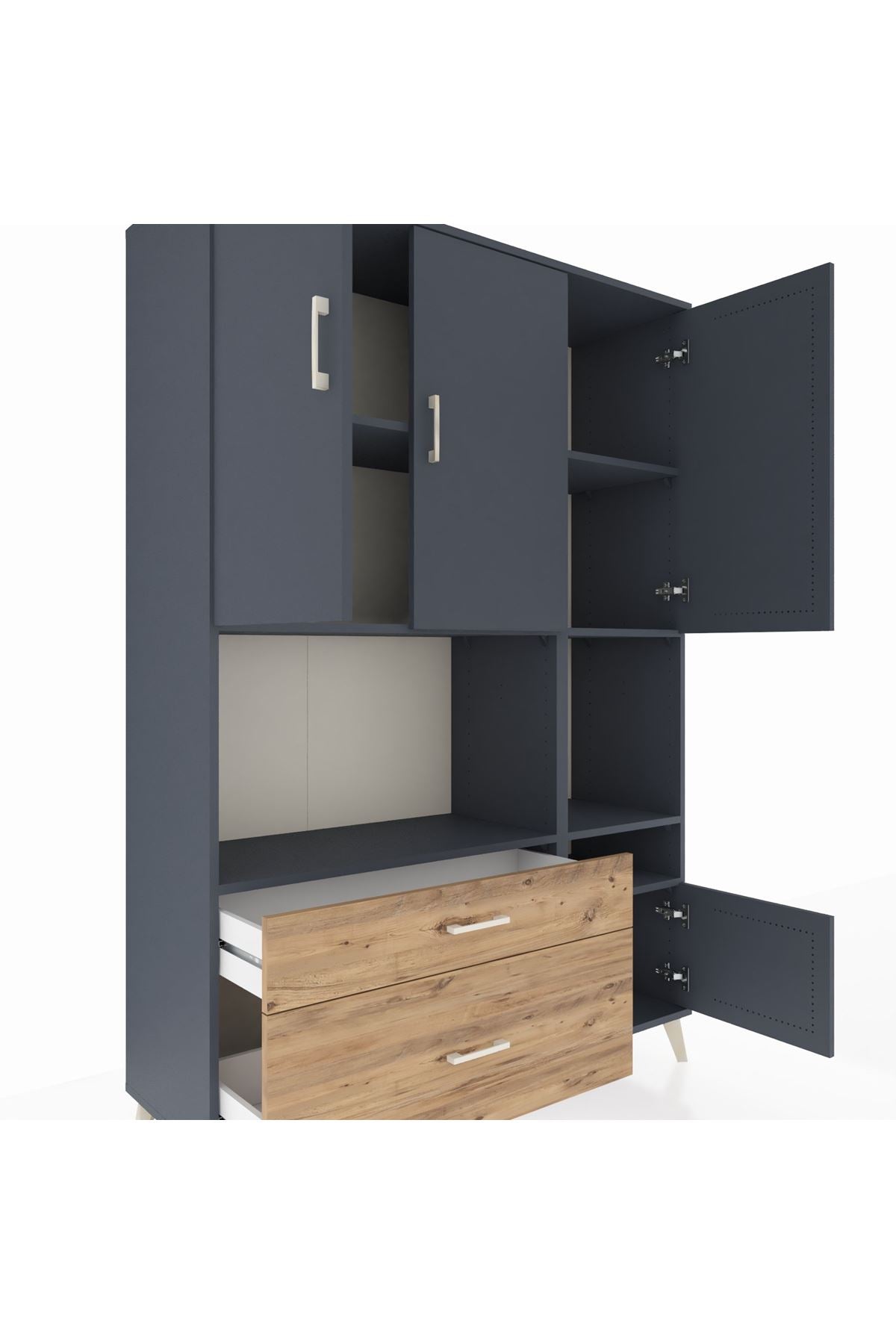 Hyperion Dolap 7 Raflı 2 Çekmeceli 4 Kapaklı 132x44x195 Antrasit-Antrasit/Çam