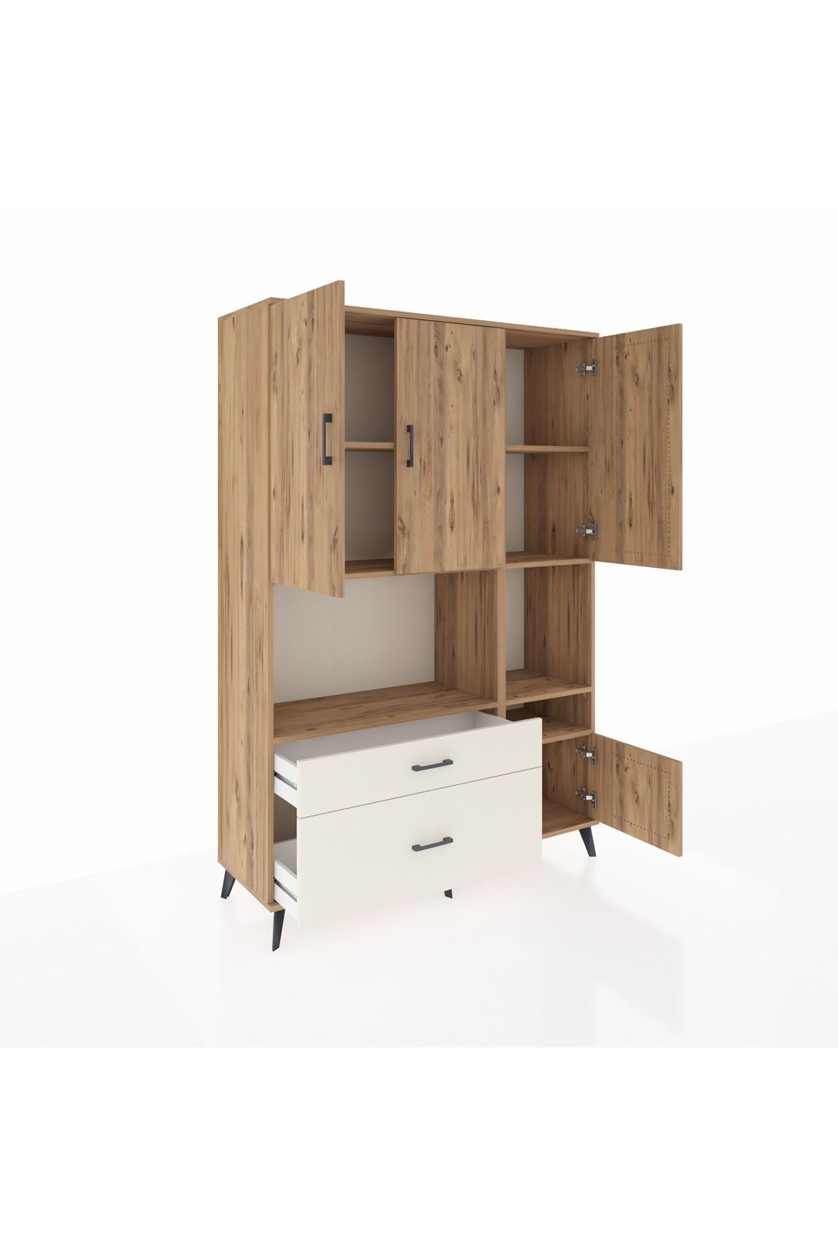 Hyperion Dolap 7 Raflı 2 Çekmeceli 4 Kapaklı 132x44x195 Çam-Çam/Aytaşı