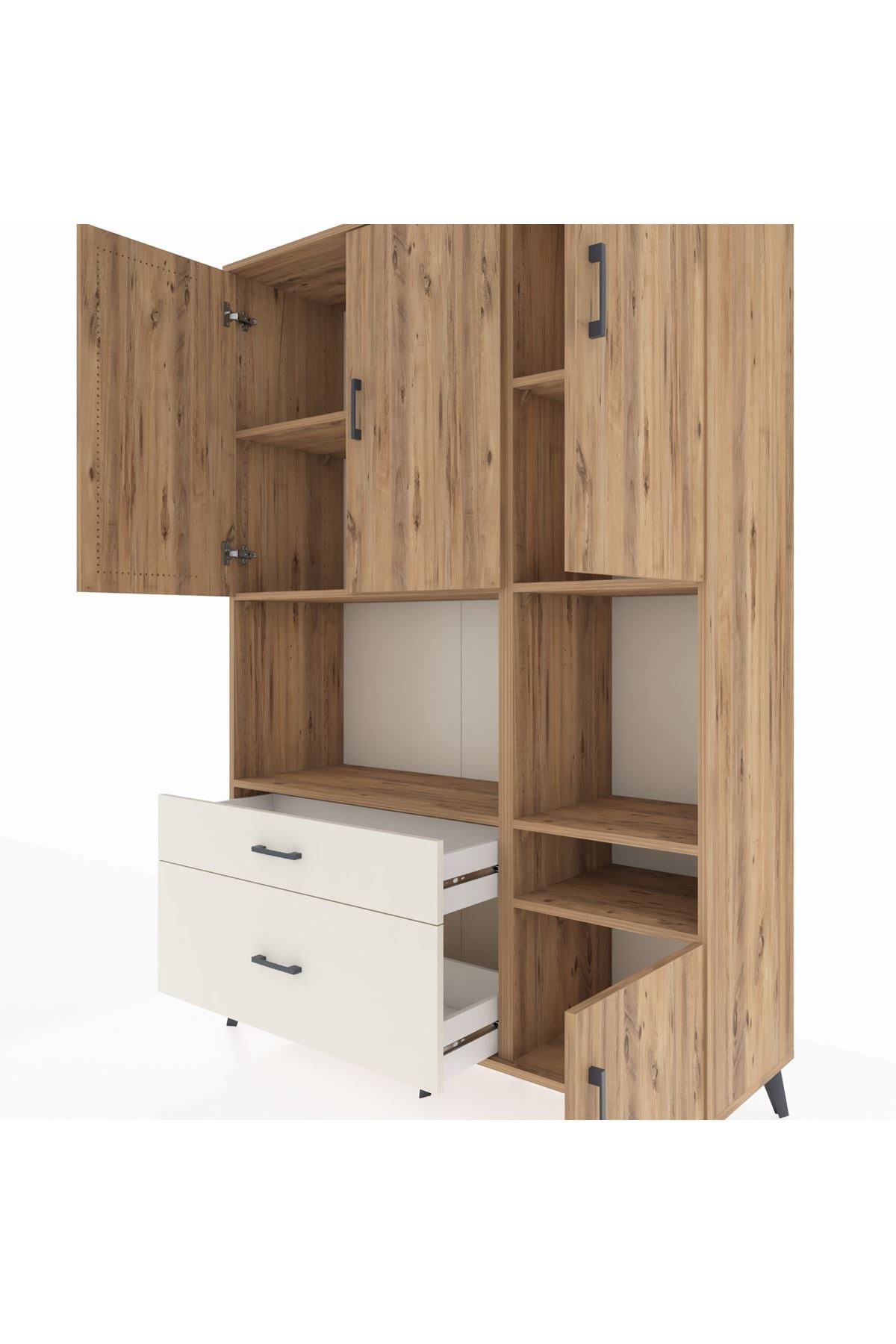 Hyperion Dolap 7 Raflı 2 Çekmeceli 4 Kapaklı 132x44x195 Çam-Çam/Aytaşı