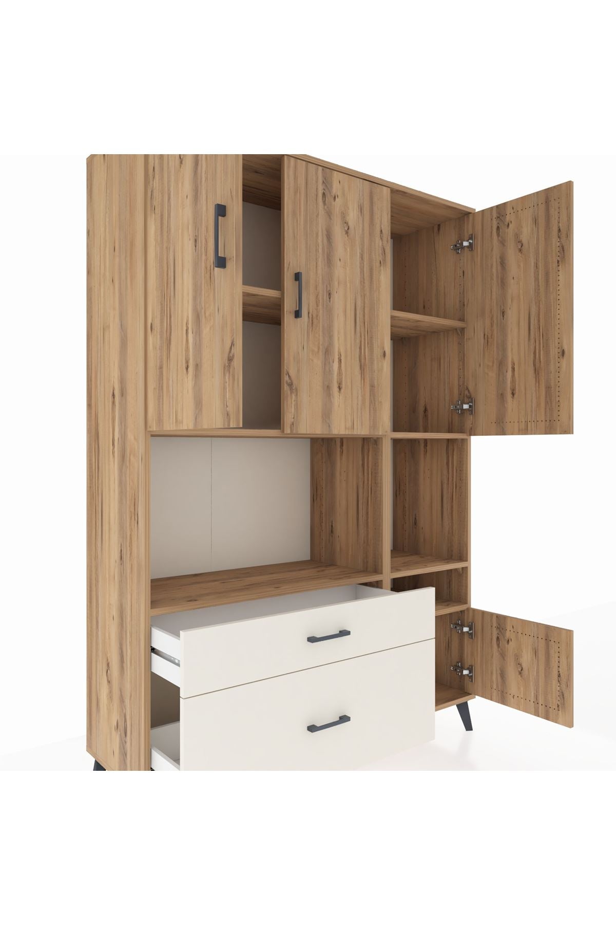 Hyperion Dolap 7 Raflı 2 Çekmeceli 4 Kapaklı 132x44x195 Çam-Çam/Aytaşı