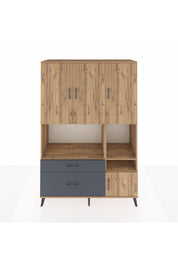 Hyperion Dolap 7 Raflı 2 Çekmeceli 4 Kapaklı 132x44x195 Çam-Çam/Antrasit