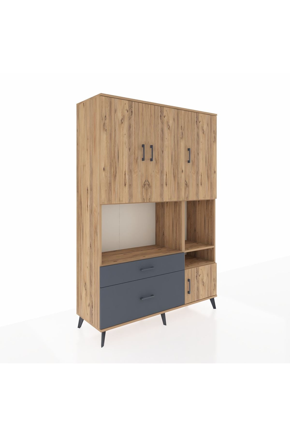 Hyperion Dolap 7 Raflı 2 Çekmeceli 4 Kapaklı 132x44x195 Çam-Çam/Antrasit