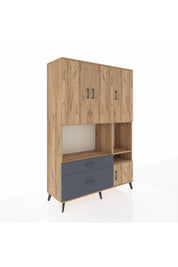 Hyperion Dolap 7 Raflı 2 Çekmeceli 4 Kapaklı 132x44x195 Çam-Çam/Antrasit