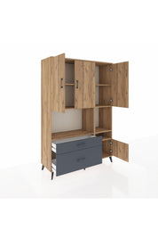 Hyperion Dolap 7 Raflı 2 Çekmeceli 4 Kapaklı 132x44x195 Çam-Çam/Antrasit