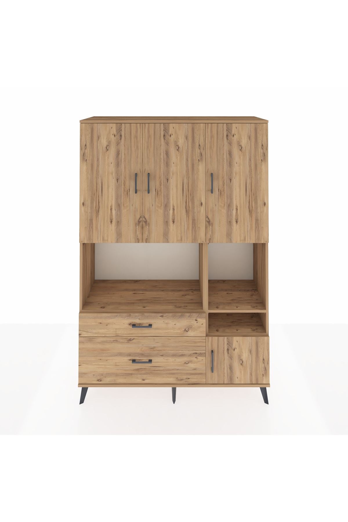 Hyperion Dolap 7 Raflı 2 Çekmeceli 4 Kapaklı 132x44x195 Çam-Çam/Çam