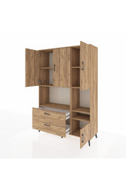 Hyperion Dolap 7 Raflı 2 Çekmeceli 4 Kapaklı 132x44x195 Çam-Çam/Çam