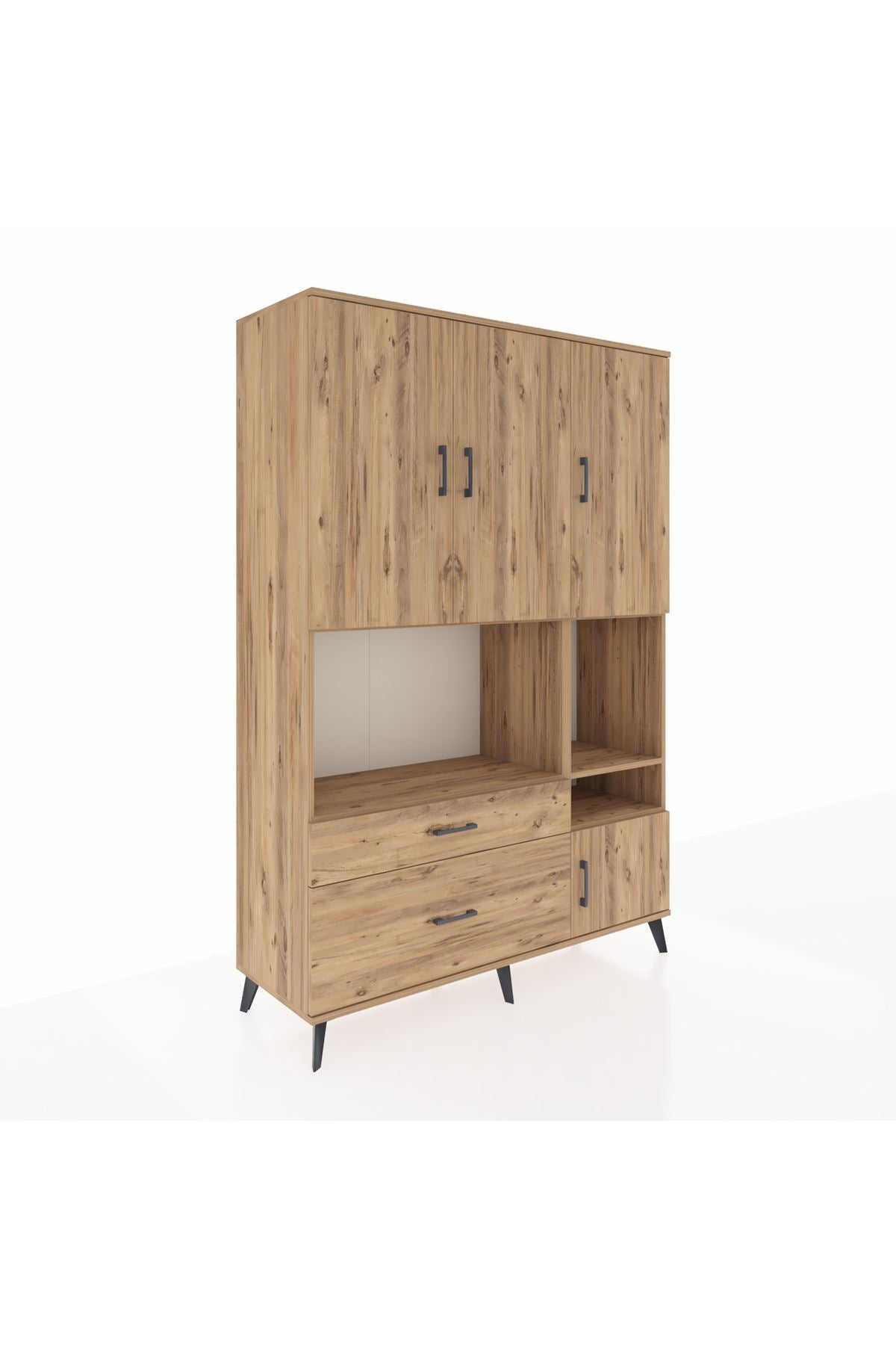 Hyperion Dolap 7 Raflı 2 Çekmeceli 4 Kapaklı 132x44x195 Çam-Çam/Çam