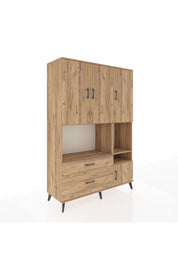 Hyperion Dolap 7 Raflı 2 Çekmeceli 4 Kapaklı 132x44x195 Çam-Çam/Çam