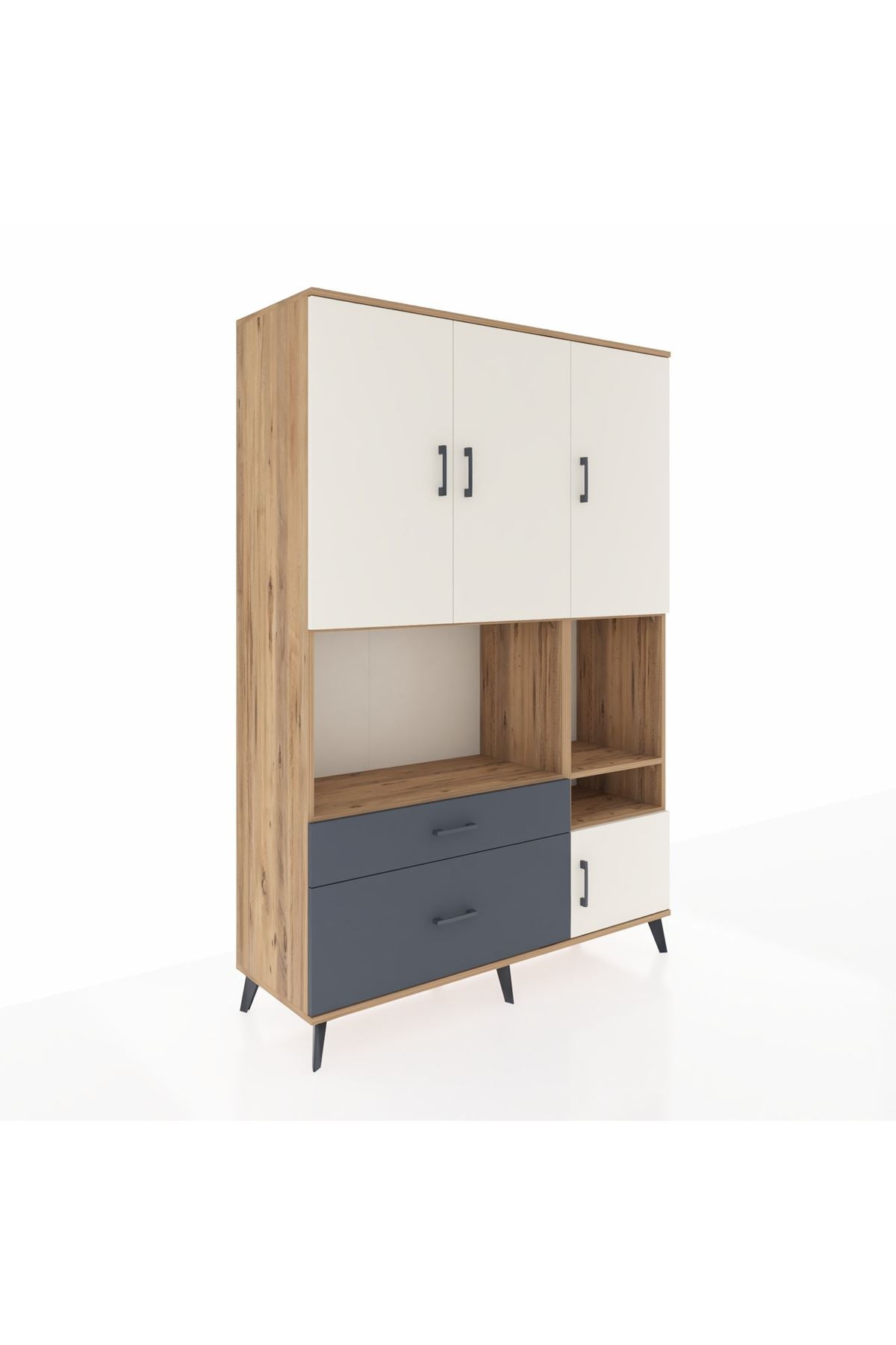 Hyperion Dolap 7 Raflı 2 Çekmeceli 4 Kapaklı 132x44x195 Çam-Aytaşı/Antrasit