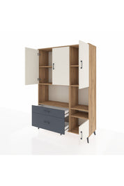 Hyperion Dolap 7 Raflı 2 Çekmeceli 4 Kapaklı 132x44x195 Çam-Aytaşı/Antrasit