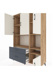 Hyperion Dolap 7 Raflı 2 Çekmeceli 4 Kapaklı 132x44x195 Çam-Aytaşı/Antrasit