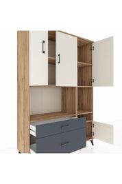 Hyperion Dolap 7 Raflı 2 Çekmeceli 4 Kapaklı 132x44x195 Çam-Aytaşı/Antrasit
