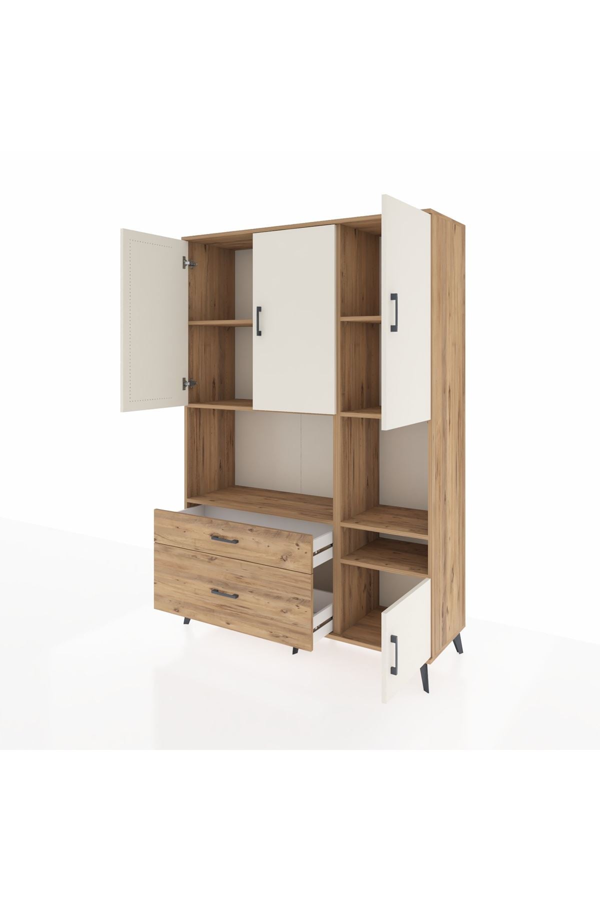 Hyperion Dolap 7 Raflı 2 Çekmeceli 4 Kapaklı 132x44x195 Çam-Aytaşı/Çam