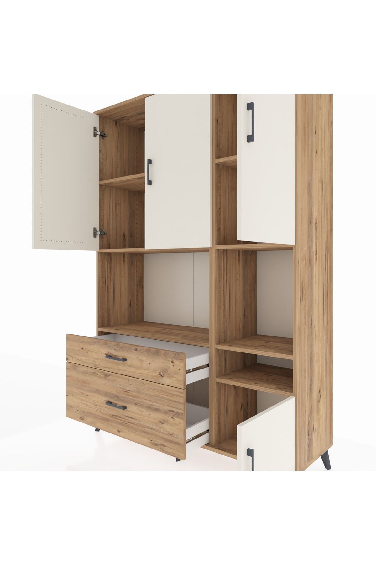 Hyperion Dolap 7 Raflı 2 Çekmeceli 4 Kapaklı 132x44x195 Çam-Aytaşı/Çam