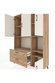 Hyperion Dolap 7 Raflı 2 Çekmeceli 4 Kapaklı 132x44x195 Çam-Aytaşı/Çam