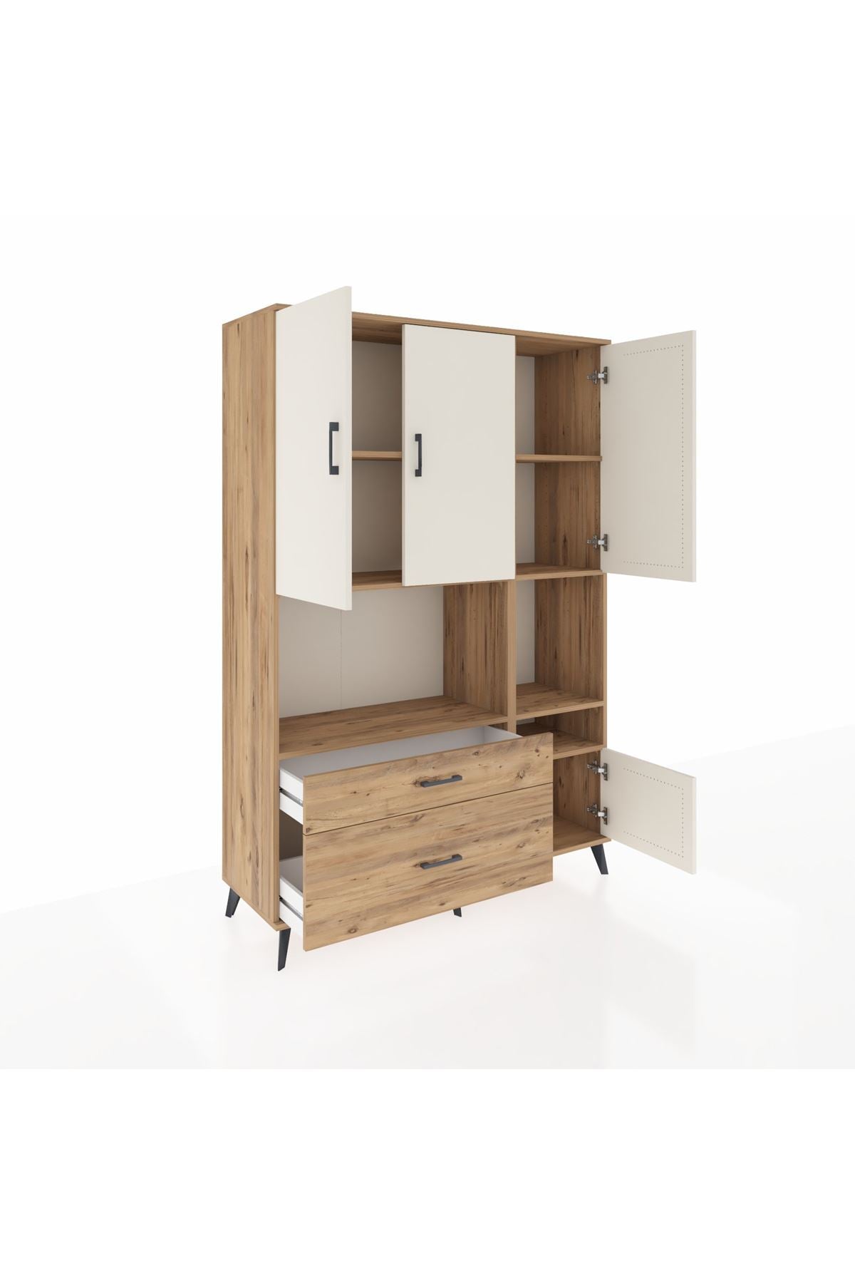 Hyperion Dolap 7 Raflı 2 Çekmeceli 4 Kapaklı 132x44x195 Çam-Aytaşı/Çam