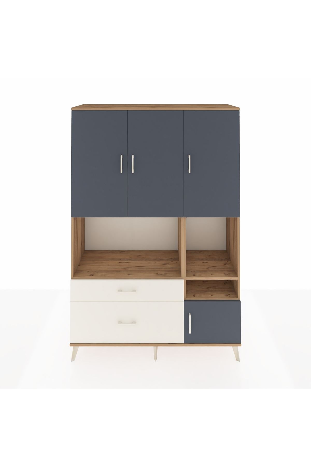 Hyperion Dolap 7 Raflı 2 Çekmeceli 4 Kapaklı 132x44x195 Çam-Antrasit/Aytaşı