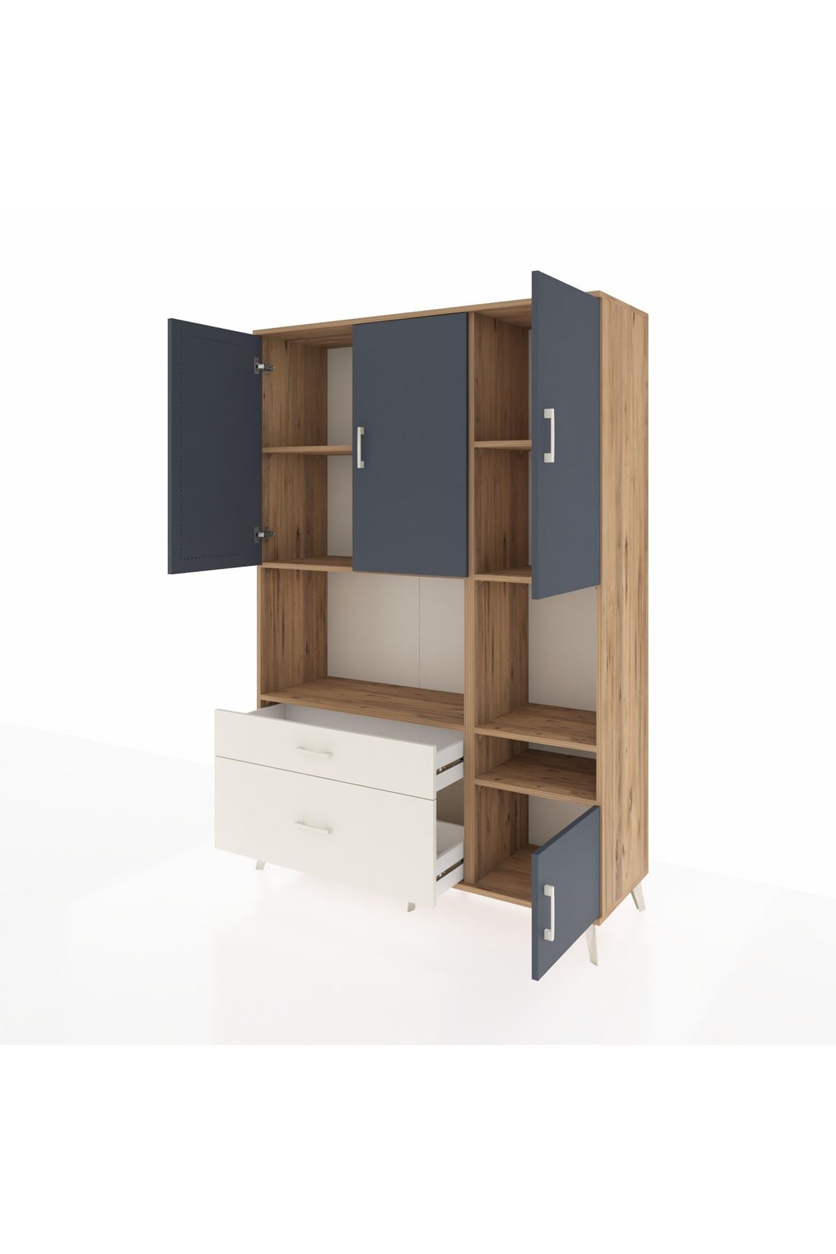 Hyperion Dolap 7 Raflı 2 Çekmeceli 4 Kapaklı 132x44x195 Çam-Antrasit/Aytaşı