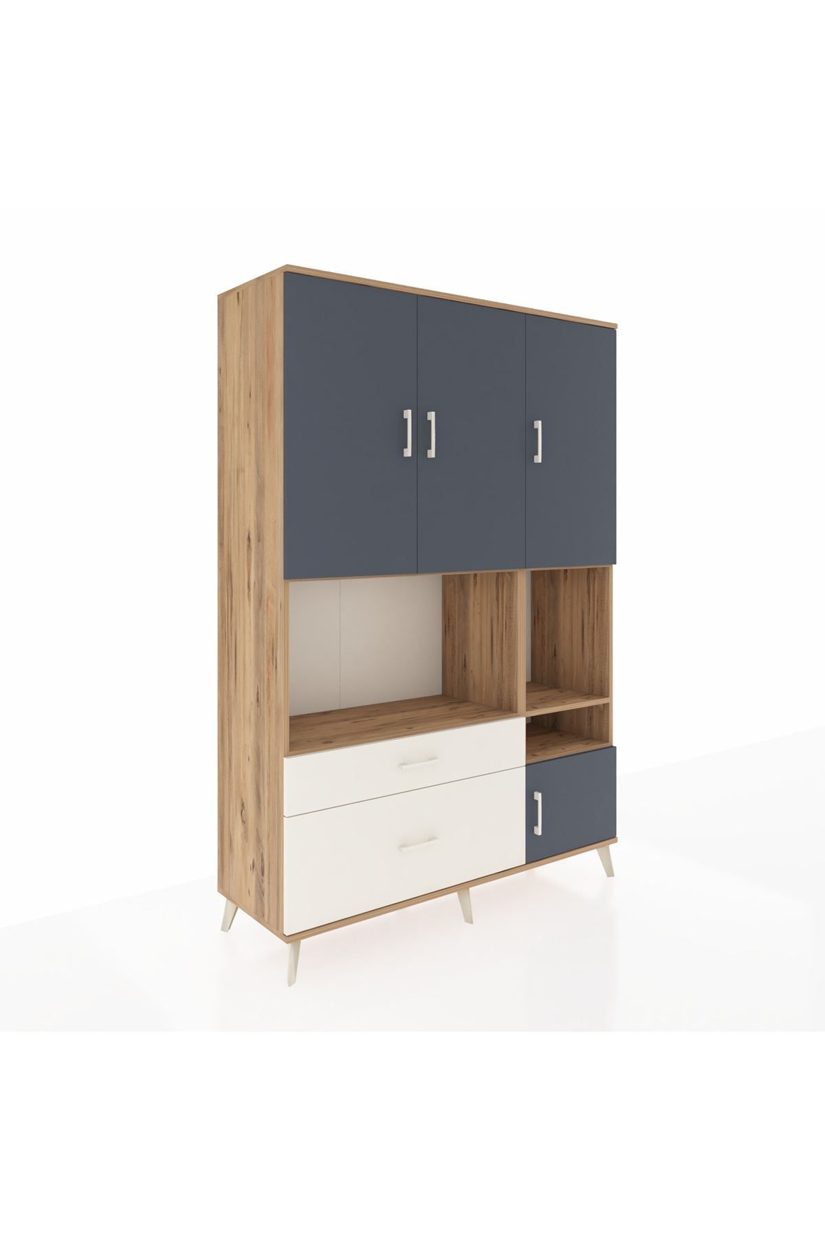 Hyperion Dolap 7 Raflı 2 Çekmeceli 4 Kapaklı 132x44x195 Çam-Antrasit/Aytaşı