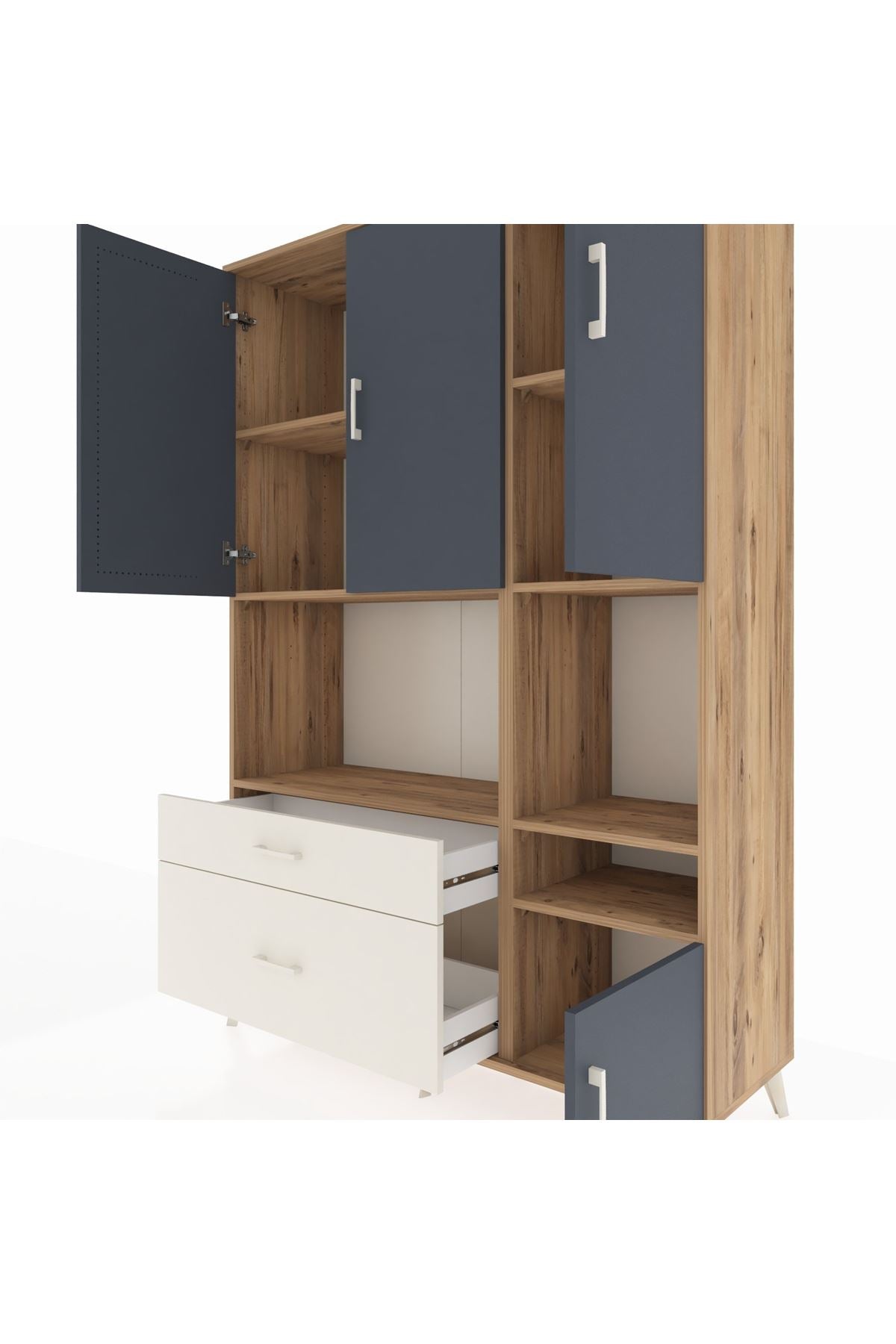 Hyperion Dolap 7 Raflı 2 Çekmeceli 4 Kapaklı 132x44x195 Çam-Antrasit/Aytaşı