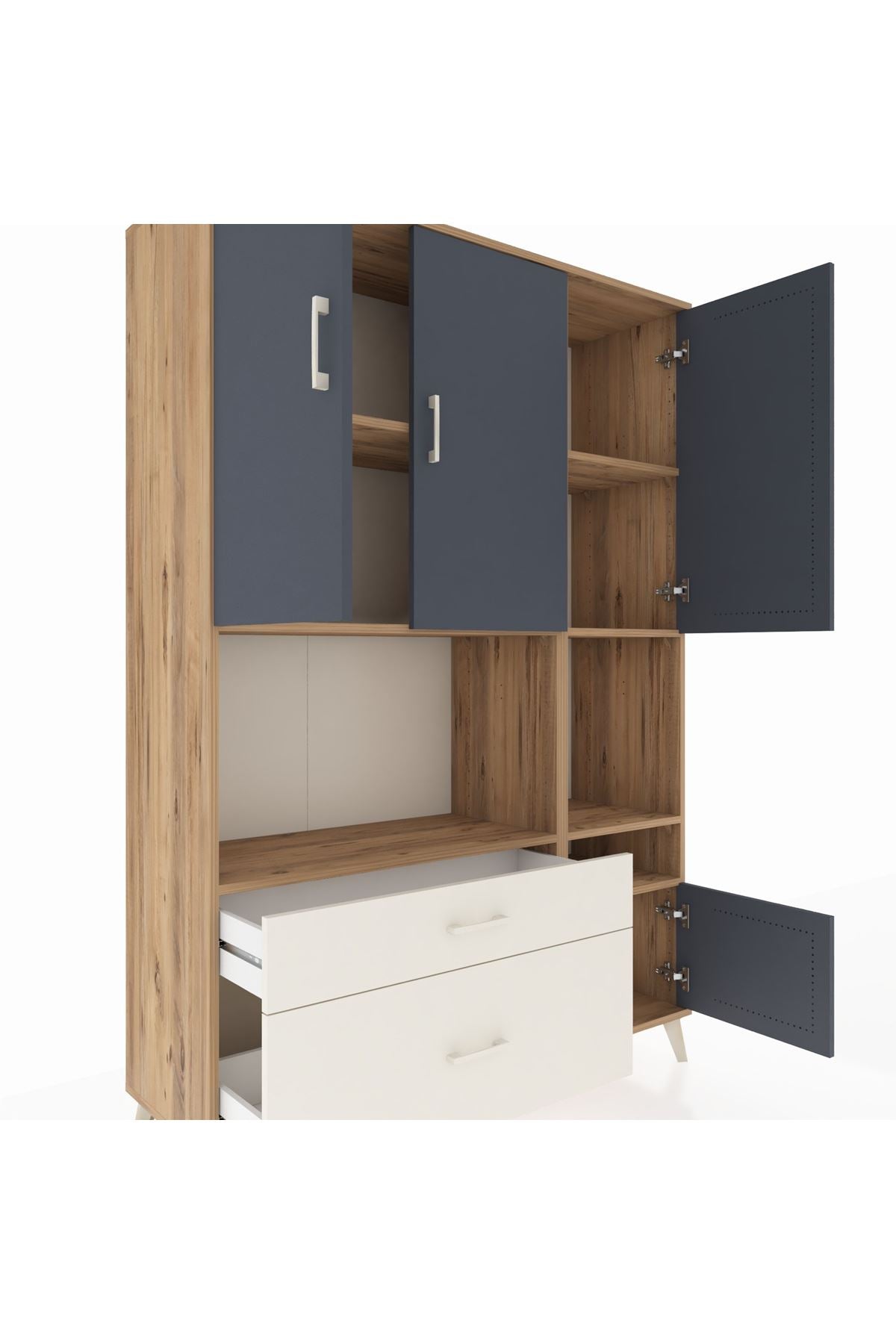 Hyperion Dolap 7 Raflı 2 Çekmeceli 4 Kapaklı 132x44x195 Çam-Antrasit/Aytaşı