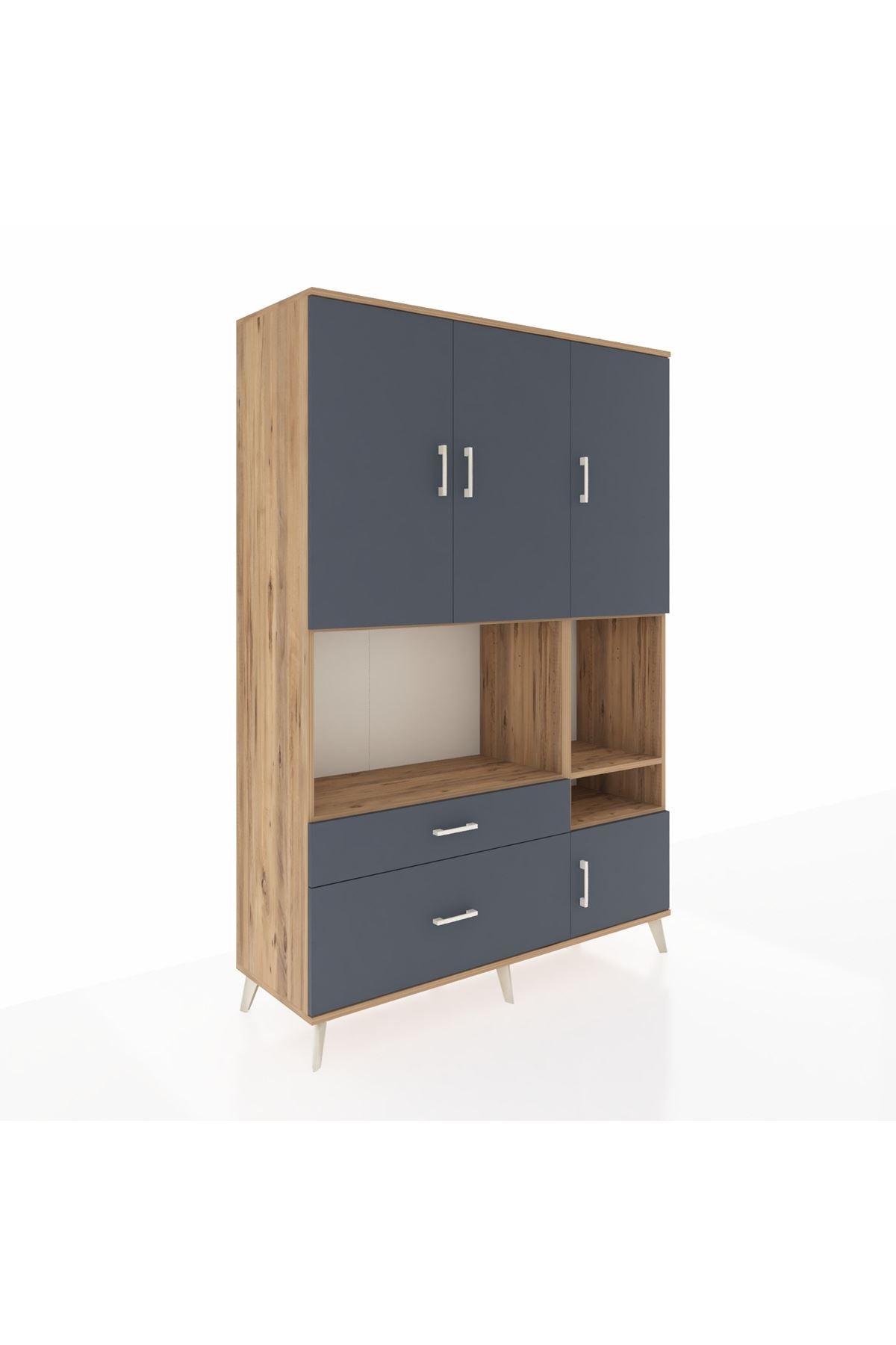 Hyperion Dolap 7 Raflı 2 Çekmeceli 4 Kapaklı 132x44x195 Çam-Antrasit/Antrasit