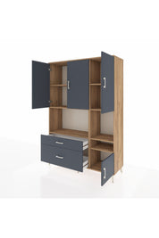 Hyperion Dolap 7 Raflı 2 Çekmeceli 4 Kapaklı 132x44x195 Çam-Antrasit/Antrasit