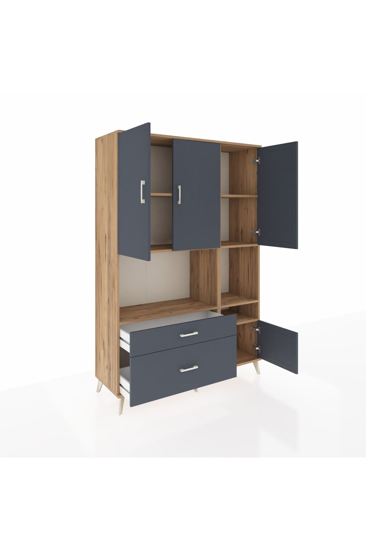 Hyperion Dolap 7 Raflı 2 Çekmeceli 4 Kapaklı 132x44x195 Çam-Antrasit/Antrasit