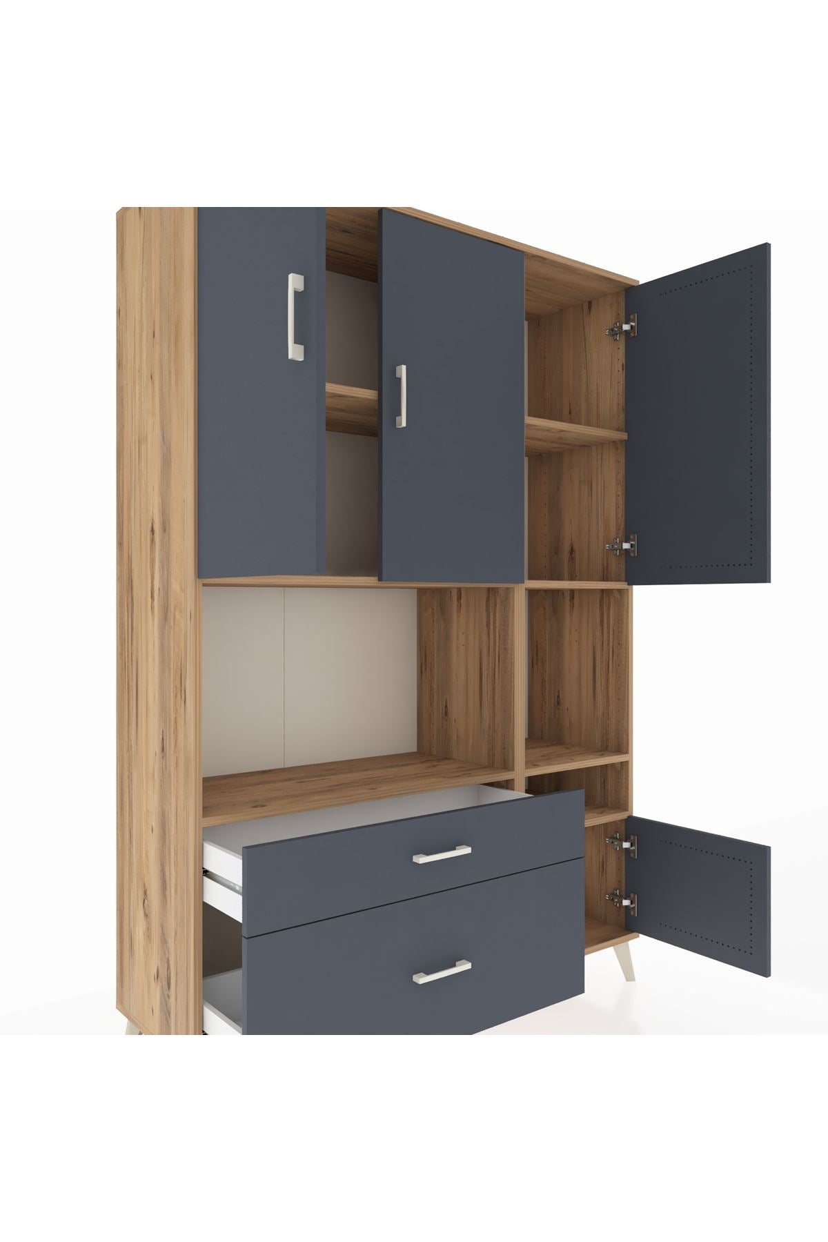 Hyperion Dolap 7 Raflı 2 Çekmeceli 4 Kapaklı 132x44x195 Çam-Antrasit/Antrasit