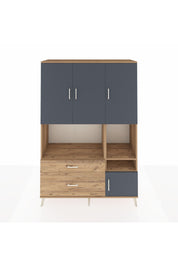 Hyperion Dolap 7 Raflı 2 Çekmeceli 4 Kapaklı 132x44x195 Çam-Antrasit/Çam