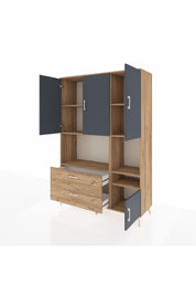 Hyperion Dolap 7 Raflı 2 Çekmeceli 4 Kapaklı 132x44x195 Çam-Antrasit/Çam