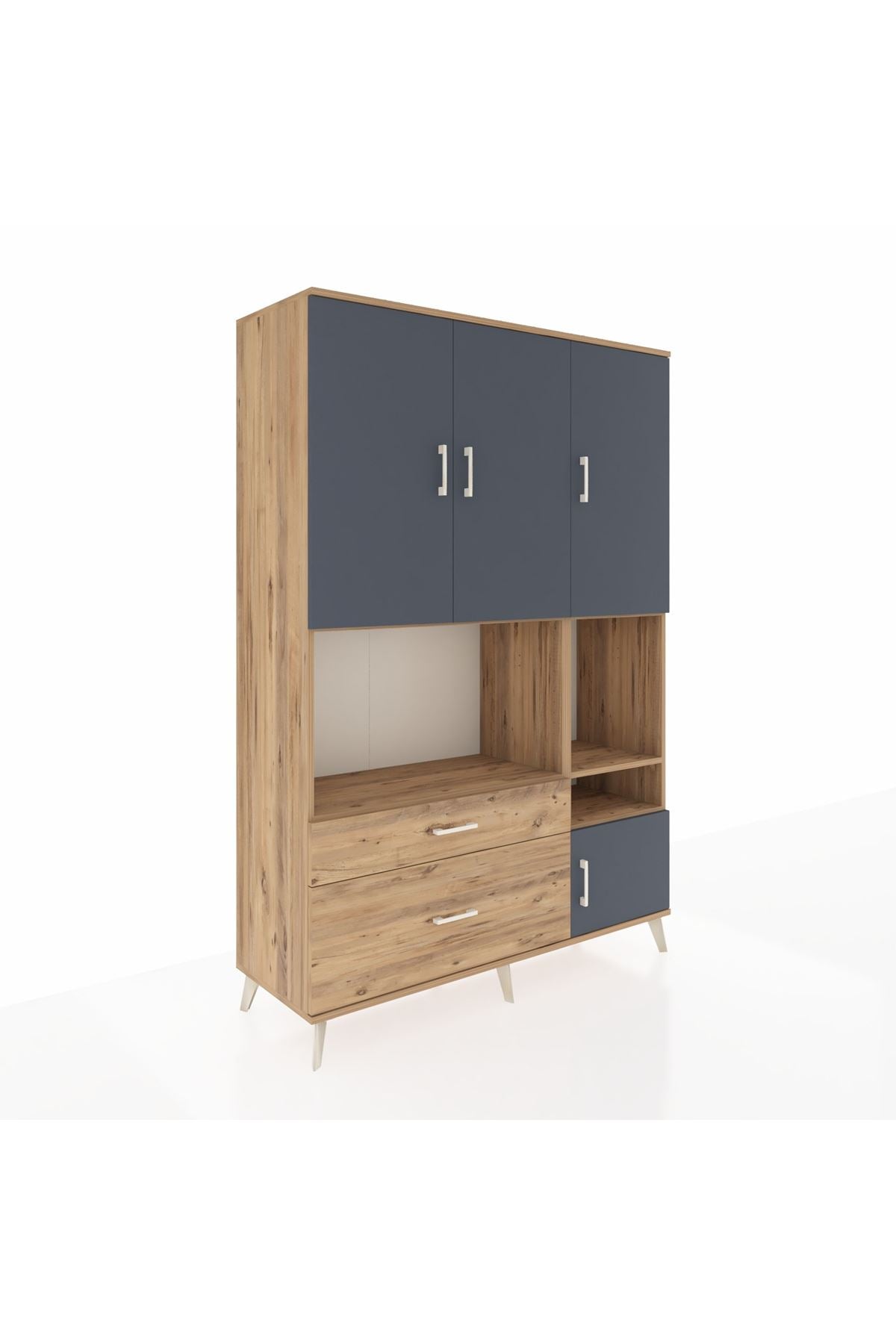 Hyperion Dolap 7 Raflı 2 Çekmeceli 4 Kapaklı 132x44x195 Çam-Antrasit/Çam