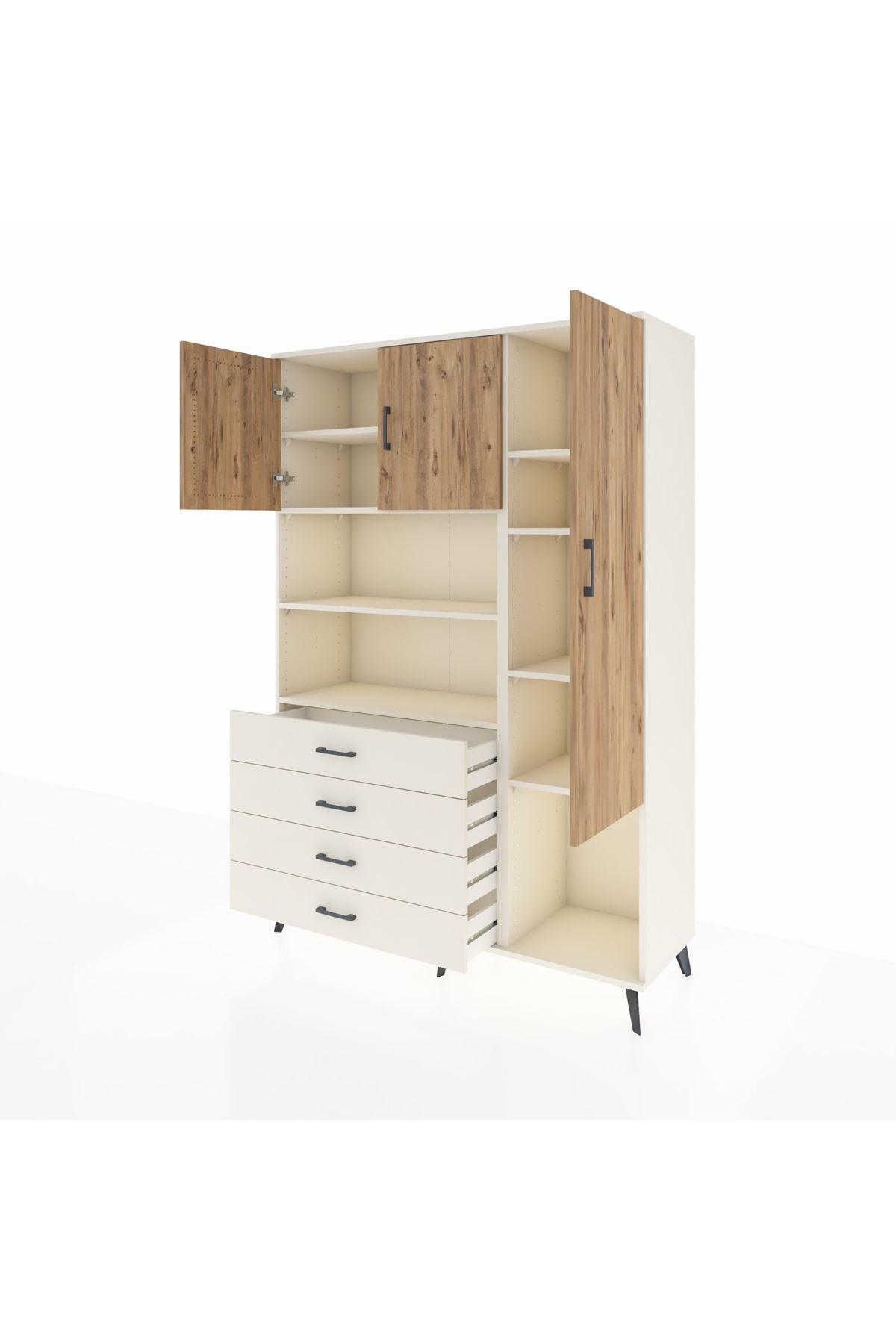 Hyperion Dolap 8 Raflı 4 Çekmeceli 3 Kapaklı 132x44x195 Aytaşı-Çam/Aytaşı