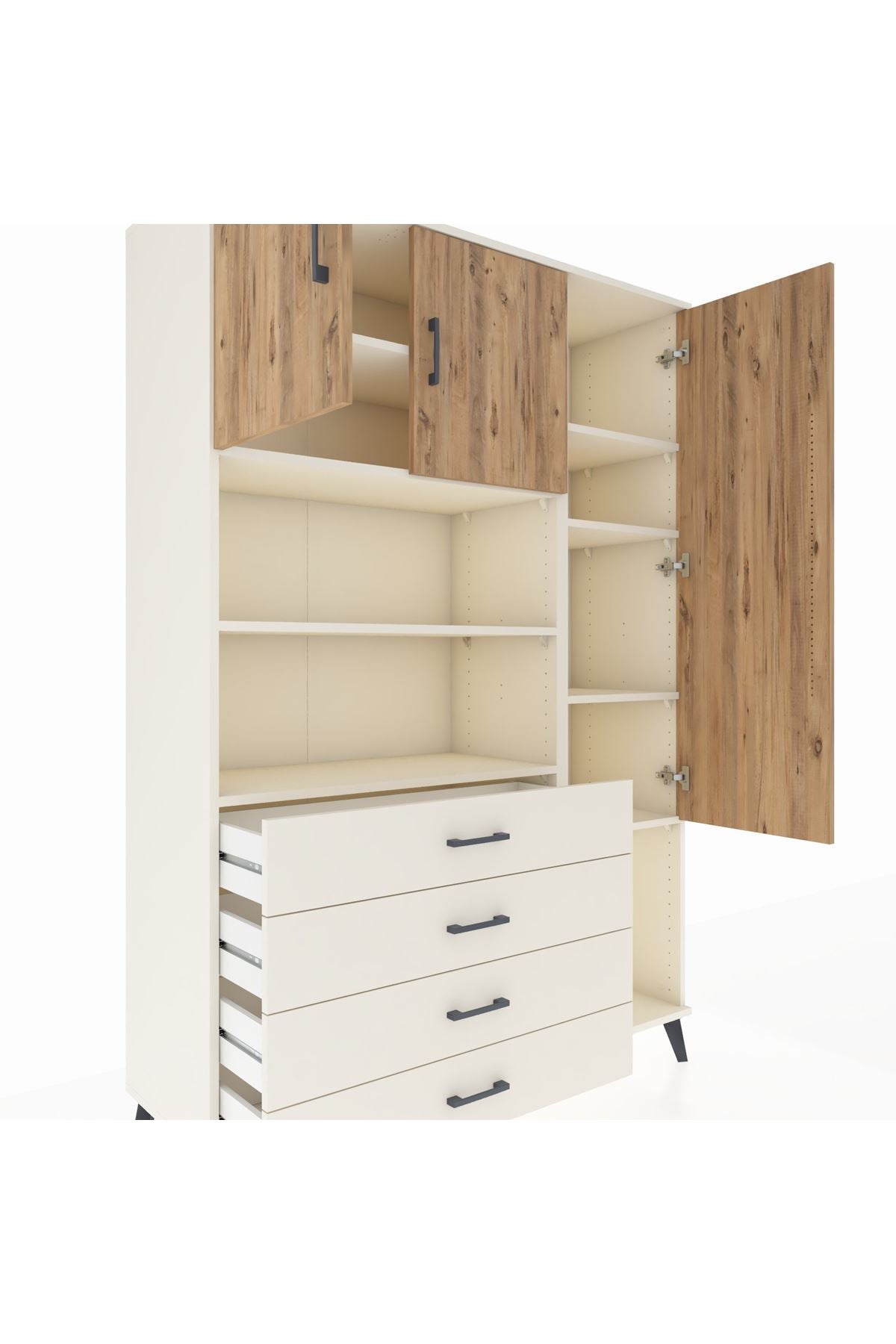 Hyperion Dolap 8 Raflı 4 Çekmeceli 3 Kapaklı 132x44x195 Aytaşı-Çam/Aytaşı