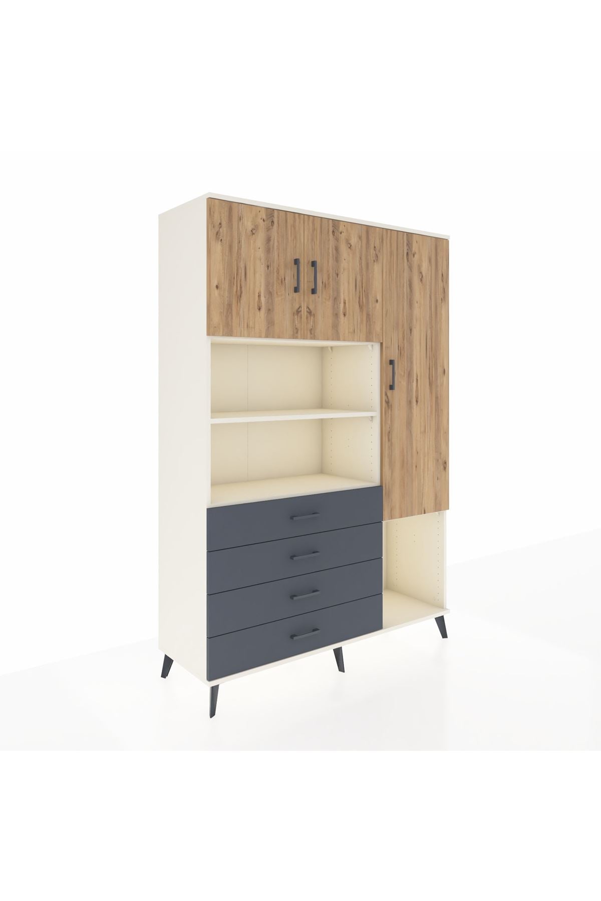 Hyperion Dolap 8 Raflı 4 Çekmeceli 3 Kapaklı 132x44x195 Aytaşı-Çam/Antrasit