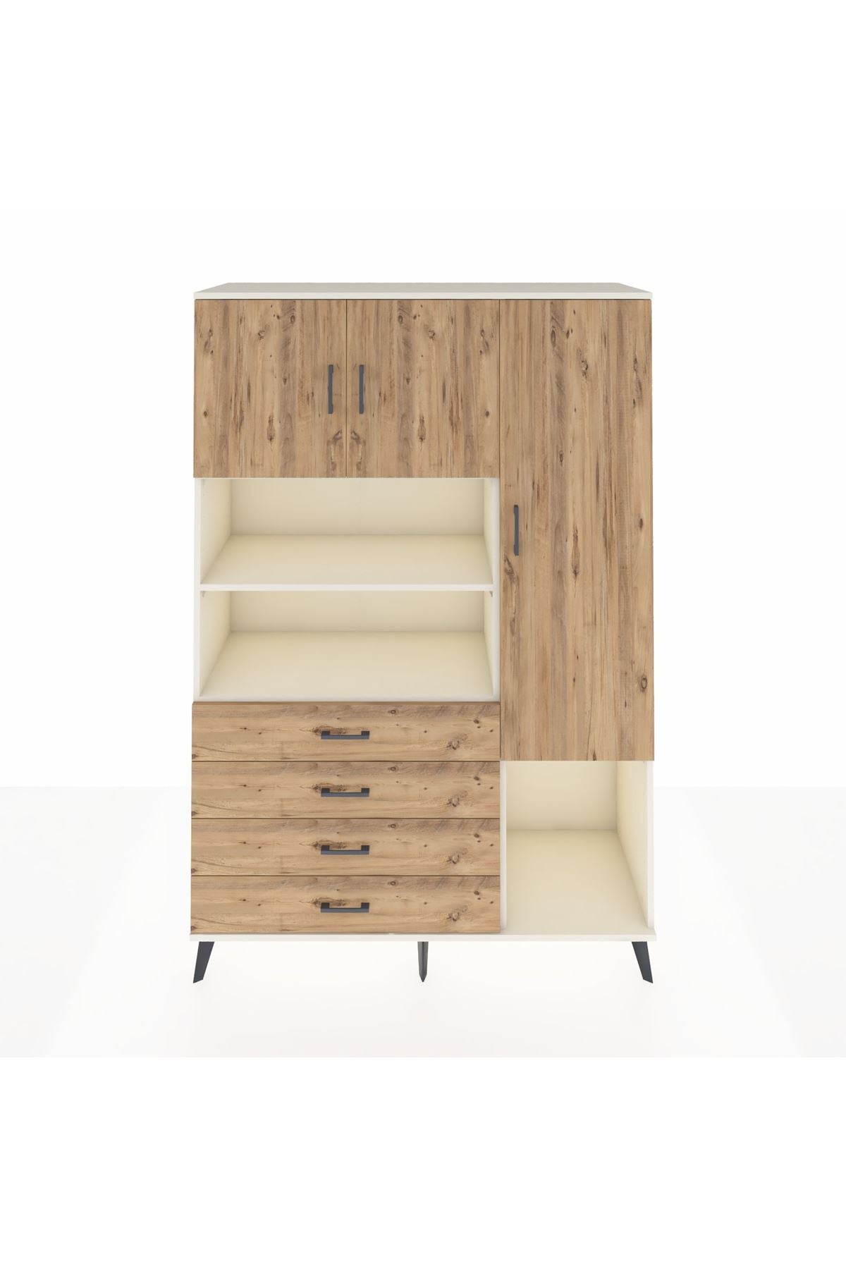 Hyperion Dolap 8 Raflı 4 Çekmeceli 3 Kapaklı 132x44x195 Aytaşı-Çam/Çam