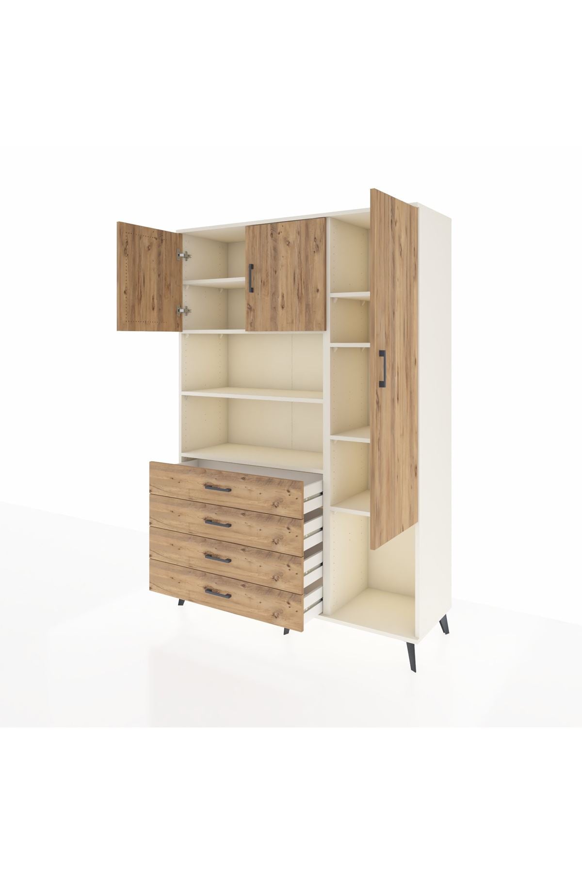 Hyperion Dolap 8 Raflı 4 Çekmeceli 3 Kapaklı 132x44x195 Aytaşı-Çam/Çam