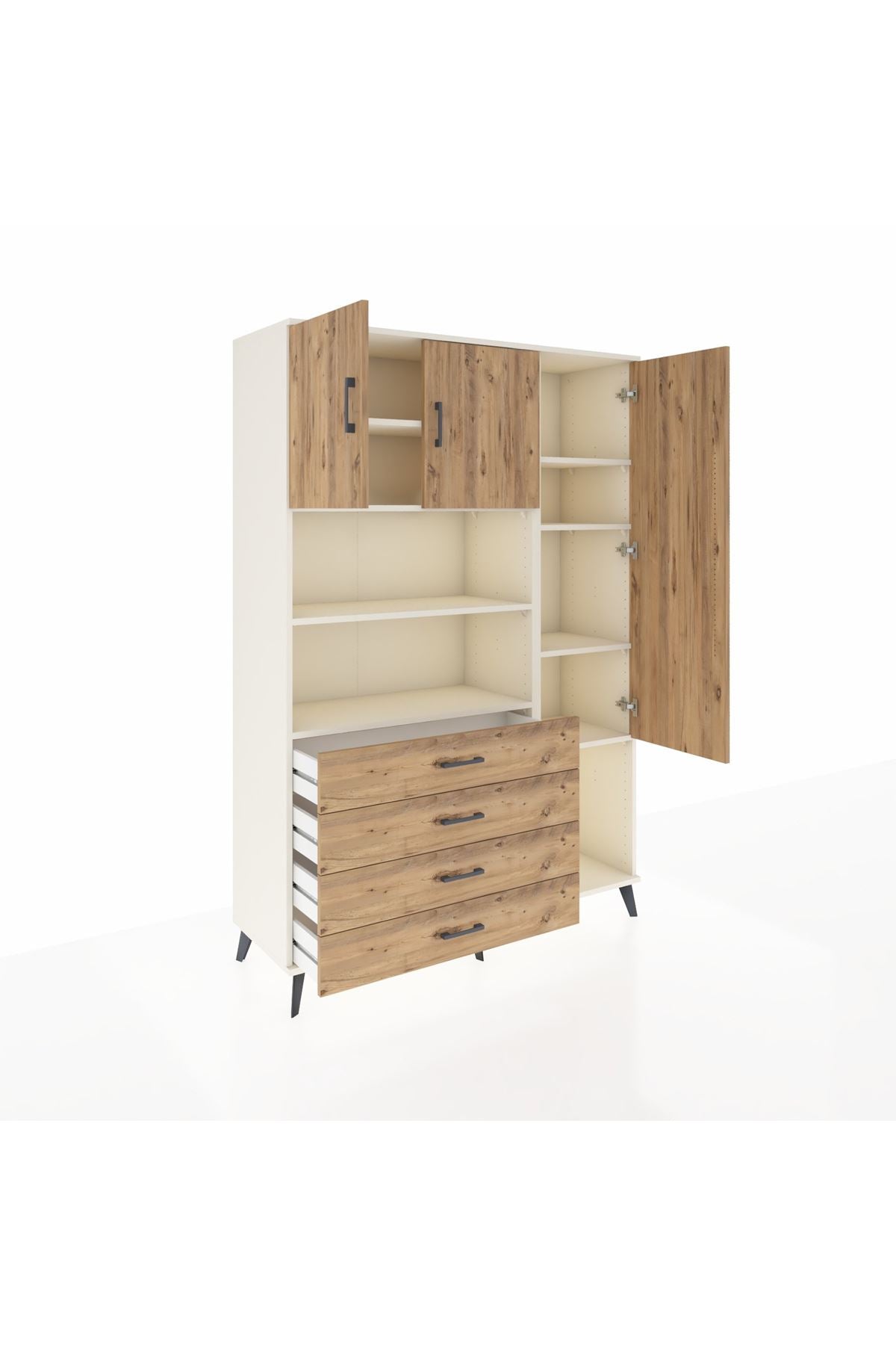 Hyperion Dolap 8 Raflı 4 Çekmeceli 3 Kapaklı 132x44x195 Aytaşı-Çam/Çam