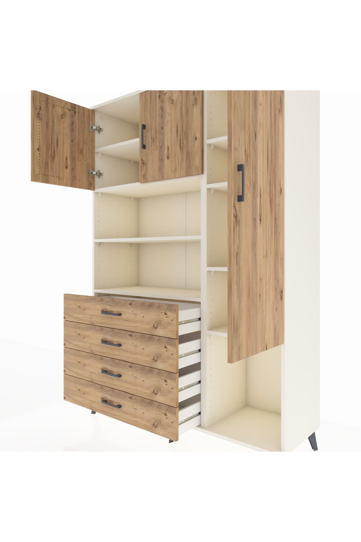 Hyperion Dolap 8 Raflı 4 Çekmeceli 3 Kapaklı 132x44x195 Aytaşı-Çam/Çam