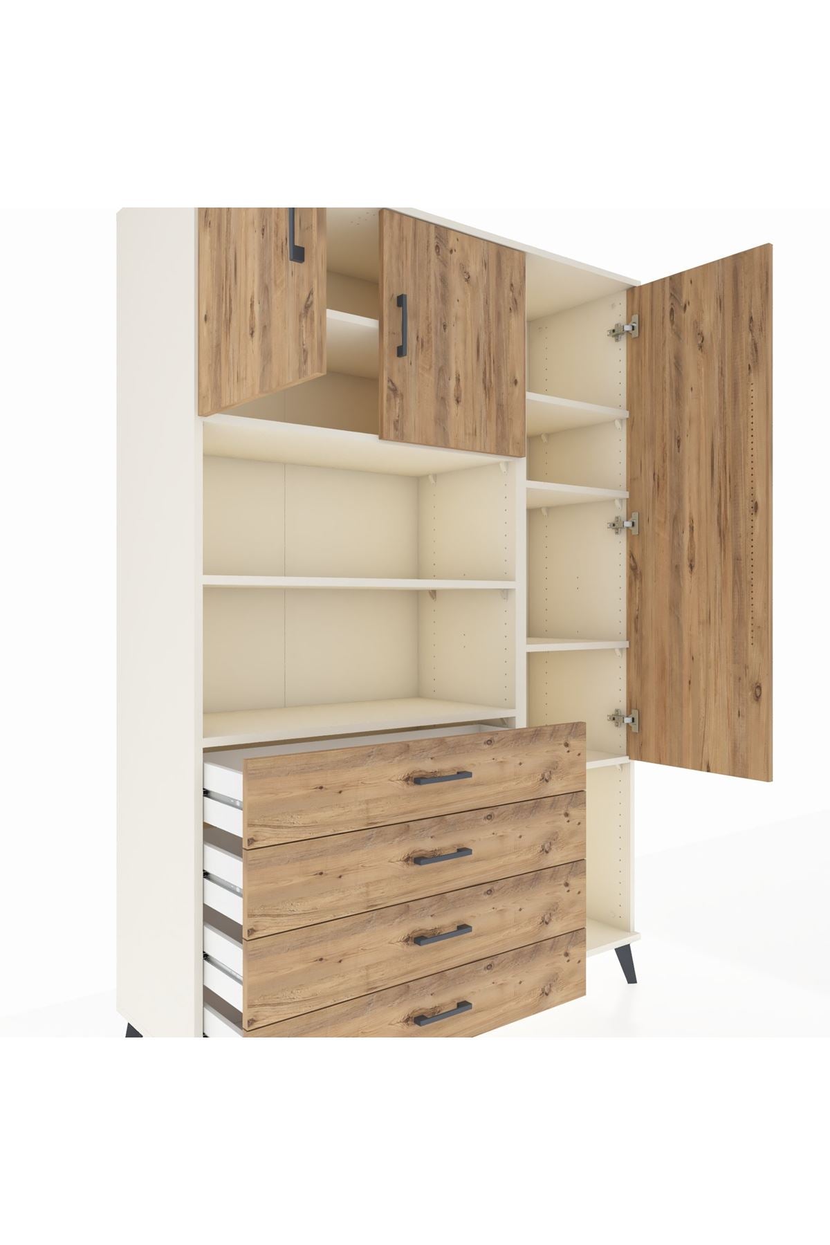 Hyperion Dolap 8 Raflı 4 Çekmeceli 3 Kapaklı 132x44x195 Aytaşı-Çam/Çam